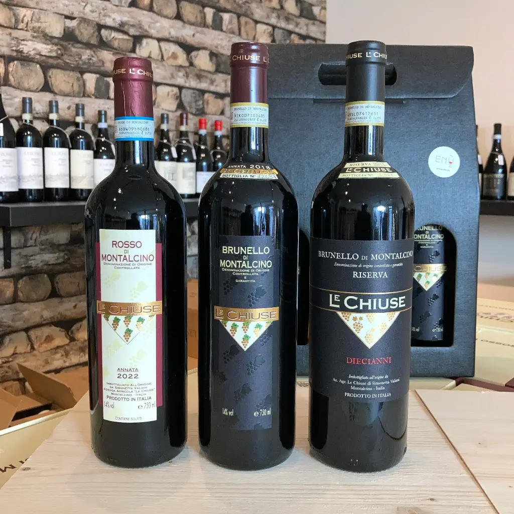 Geschenkpakket Rosso di Montalcino, Brunello en Brunello Riserva Diecianni